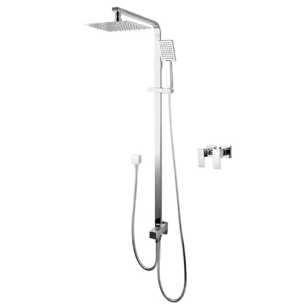 Chrome Bath Square 8'' Ultrathin Rainfall Stainless Steel Shower Head Handheld Set Adjustable Height Gooseneck Arm Wall Rail Diverter Twin Taps WELS WATERMARK