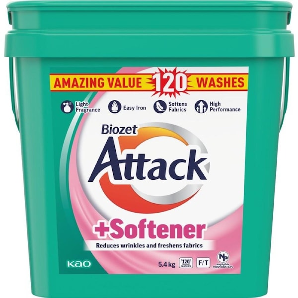 Biozet Attack Front & Top Loader Laundry Powder PLUS Softener 5.4kg