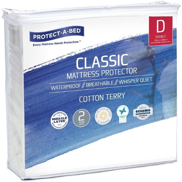 Protect-A-Bed Waterproof Cotton Terry Fitted Mattress Protector - Double