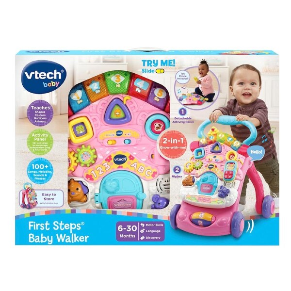 VTech First Steps Baby Walker with Detachable Learning Centre - Pink