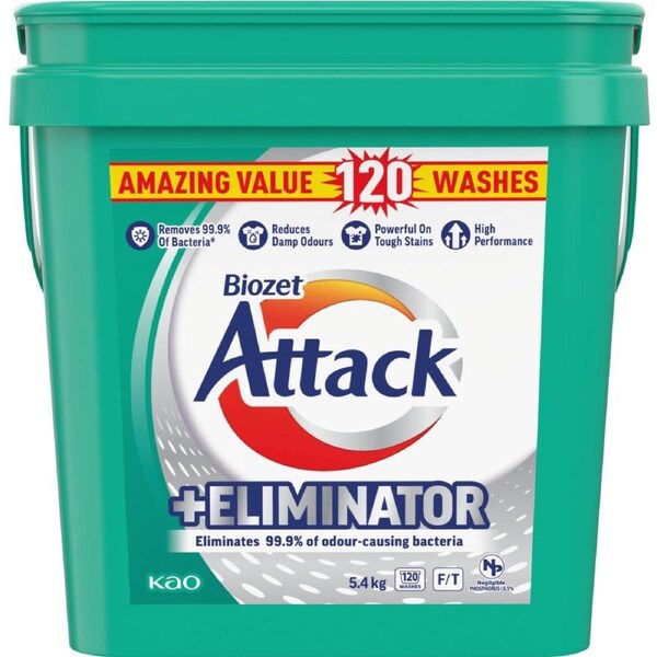 Biozet Attack Front & Top Loader Laundry Powder PLUS Eliminator 5.4kg