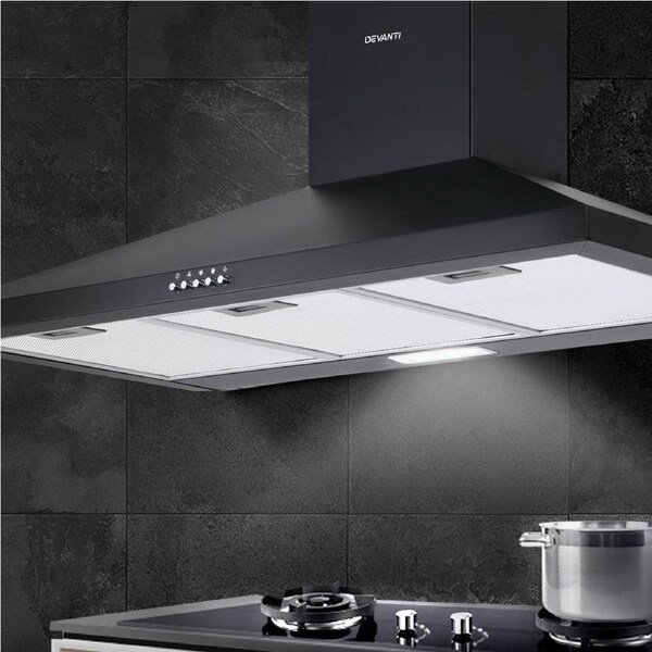 Devanti Range Hood 90cm Pyramid Rangehood 900mm Canopy Black