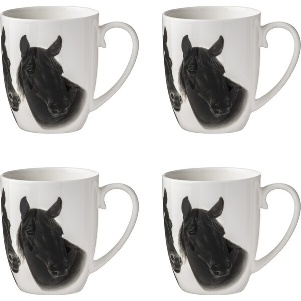 4x Ashdene Trio Black 12cm Tea/Coffee Latte Drink Mug/Cup Fine Bone China White