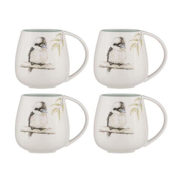 4x Ashdene Bush Buddies Kookaburra Snuggle 500ml/13cm Mug New Bone China White