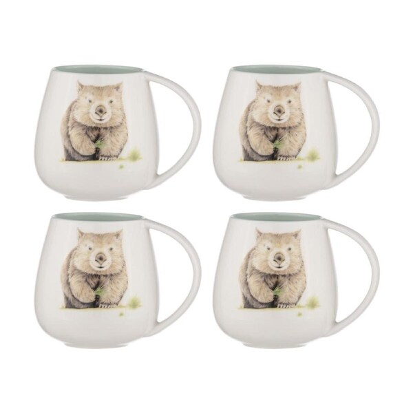 4x Ashdene Bush Buddies Wombat Snuggle 500ml Coffee/Tea Mug New Bone China White