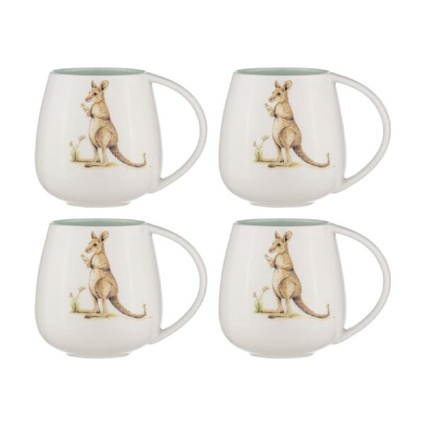 4x Ashdene Bush Buddies Kangaroo Snuggle 500ml Coffee/Tea Mug New Bone China WHT