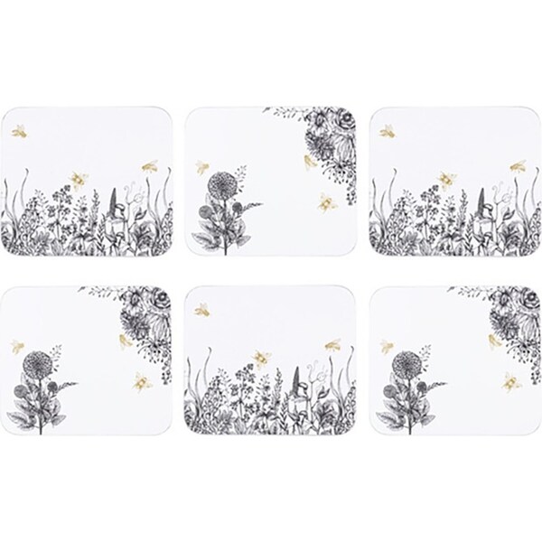 6pc Ashdene Queen Bee 11x9.5cm Square Beverage Drink Hardboard/Cork Coaster