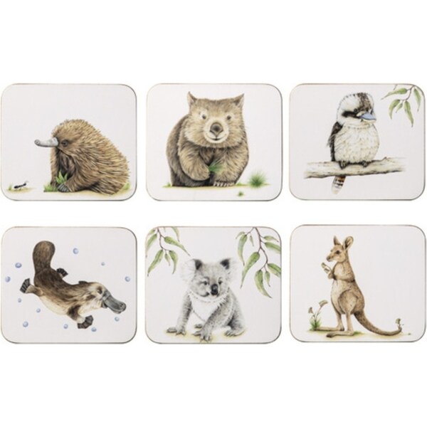 6pc Ashdene Bush Buddies 11x9.5cm Square Hardboard/Cork Coaster Beverage Pad