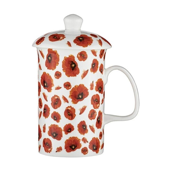 3pc Ashdene Red Poppies 320ml/14.5cm Cup/Mug Infuser w/ Lid Fine Bone China