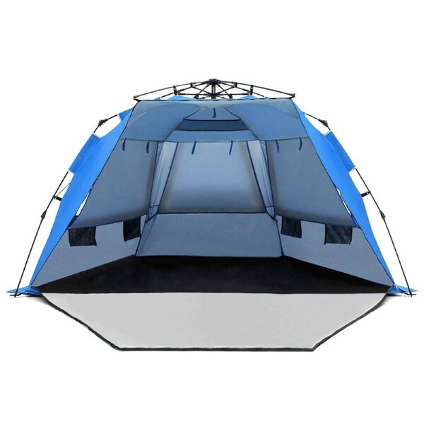 Costway Instant Pop-up Beach Tent 4 Person Foldable Beach Shade Canopy Outdoor Traveling Blue