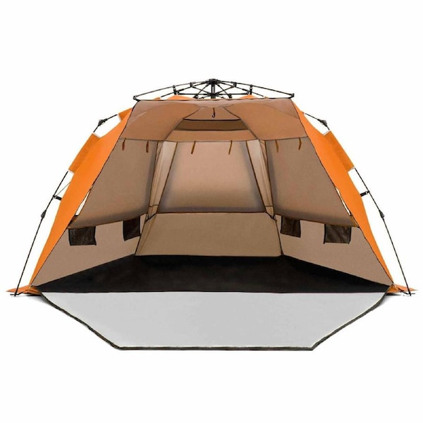 Costway Instant Pop-up Beach Tent 4 Person Foldable Beach Shade Canopy Outdoor Traveling Orange