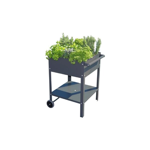 Greenlife Sturdy Mobile Raised Garden Planter Trolley - 550 x 550 x 800mm - Charcoal