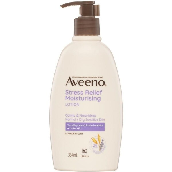 Aveeno Stress Relief Moisturising Non-Greasy Lavender Scented Body Lotion 24-Hour Hydration Normal Dry Sensitive Skin 354mL