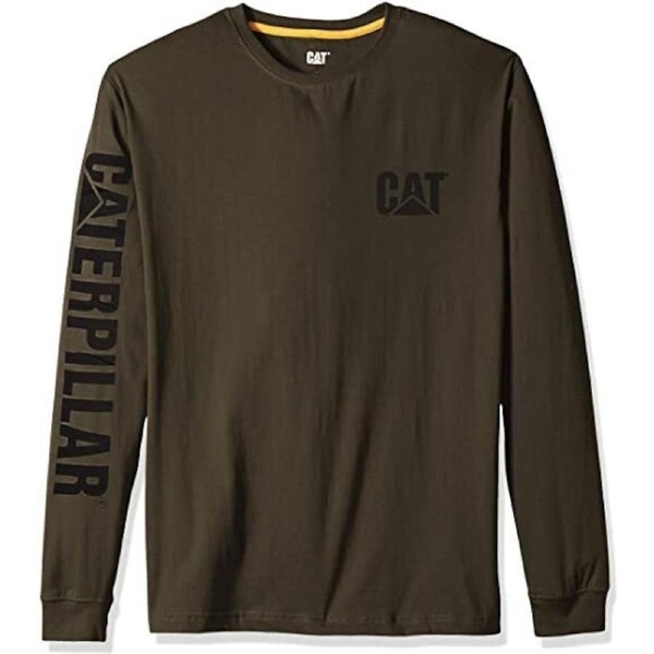 Caterpillar Mens Trademark Banner Long Sleeve Tee Top CAT - Army Moss S