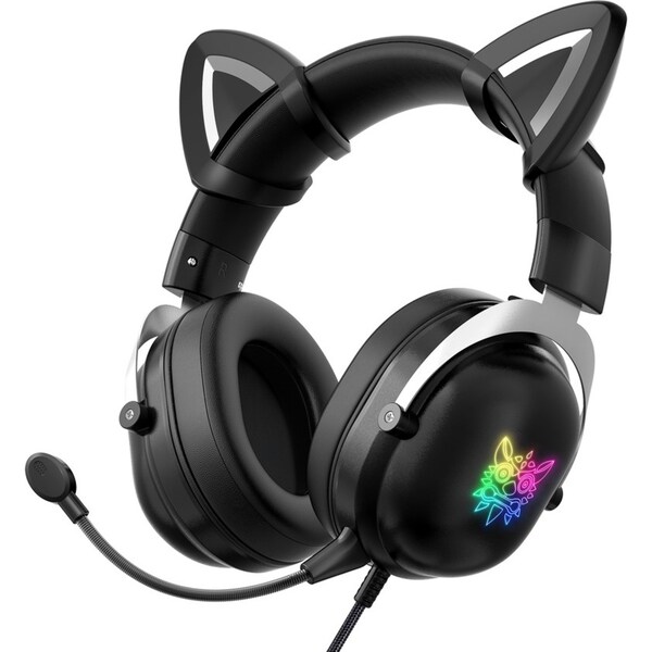 ONIKUMA X11 Cat Ear Headset 3.5mm Jack 50mm Sound Unit RGB Light Gaming Headphone Detachable Noise-canceling Mic for PS4 Computer PC Gamer Black