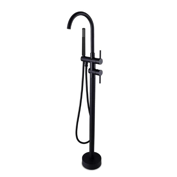 Round Floor Bath Tall Spout Faucet Mixer Tap Hand Held Shower Freestanding Black