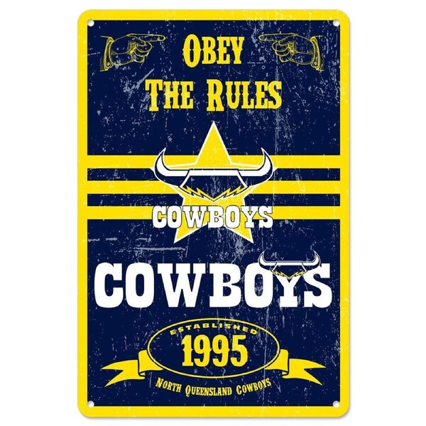 North QLD Queensland Cowboys NRL Retro Tin Wall Sign Obey The Rules