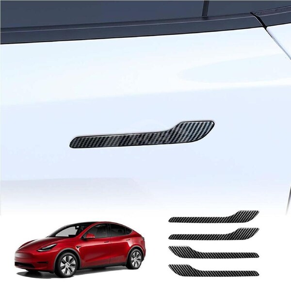 Tesla Model 3 2017-2023 and Model Y 2021-2025 Modified Trims Decoration Door Handle Protection Kit Carbon Fibre Style Cover Wrap