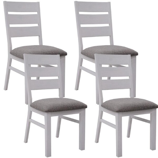 Plumeria Dining Chair Set of 4 Solid Acacia Wood Dining Furniture - White Brush