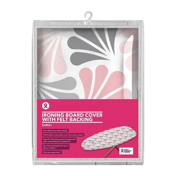 Pink Ribbon Cotton Ironing Board Cover With Felt Backing