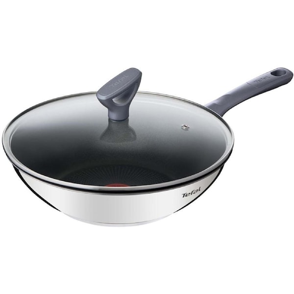 Tefal Daily Cook Induction Non-Stick Stainless Steel Wok 28cm + Lid