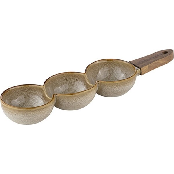 Ladelle Haven 3 Part Porcelain 36cm Serve Stick w/ Acacia Handle Caramel/Taupe