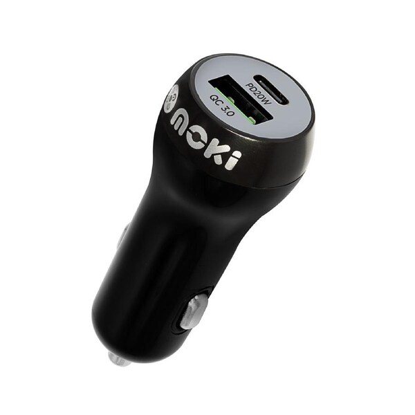 Moki PD 20W Type-C/QC USB 3.0 Fast/Quick Dual Car Charger For Phones/Tablets