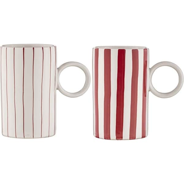 2PK Ladelle Carnival Stripe 11cm Stoneware Mug w/Handle Drink Cup Coffee Rhubarb