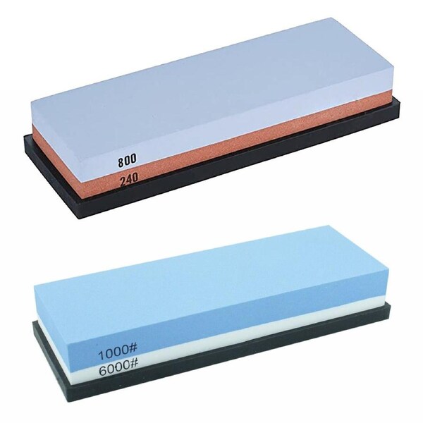 240/800+1000/6000 Dual Whetstone Set Knife Sharpening Water Stone Wet Sharpener with Non-Slip Stand Holder