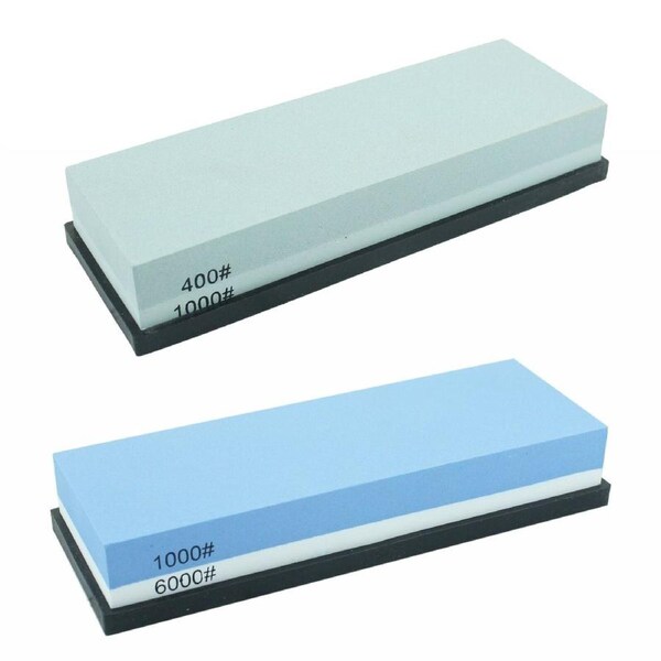 400/1000+1000/6000 Dual Whetstone Set Knife Sharpening Water Stone Wet Sharpener with Non-Slip Stand Holder