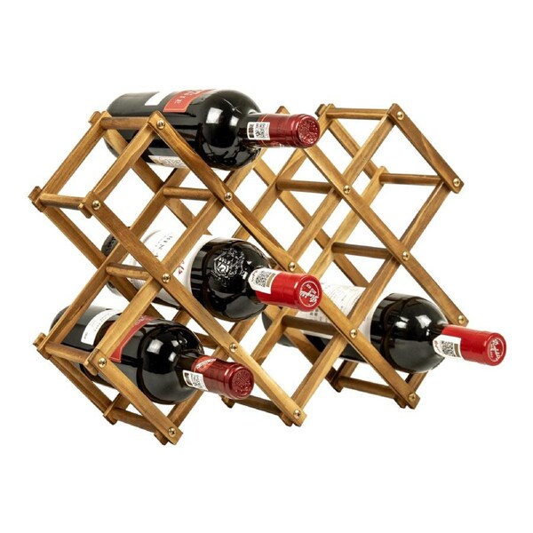 Wooden Wine Rack Freestanding 10 Bottles Countertop Storage