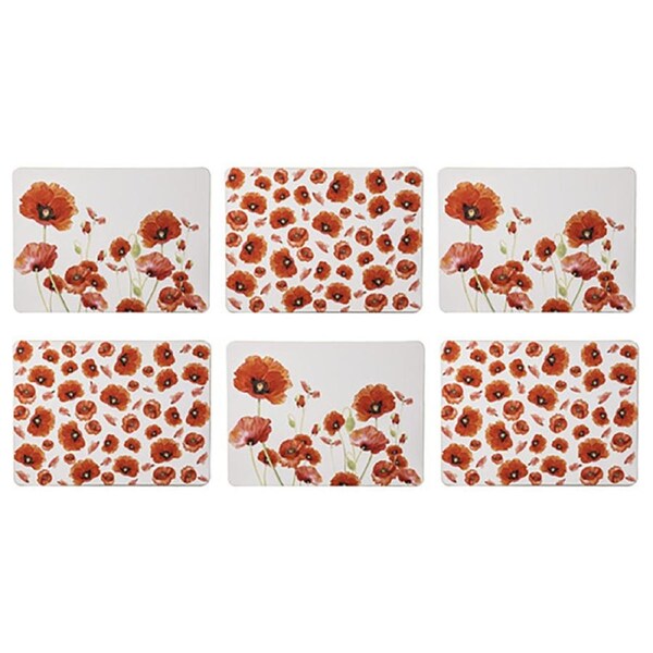 6pk Ashdene Red Poppies Kitchen Dining Table Rectangular Pad 29x21.5cm Placemats