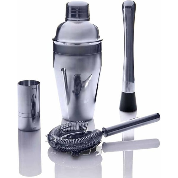4pc Salt & Pepper Bond Cocktail Set Stainless Steel Bartender Mixing Kit Silver