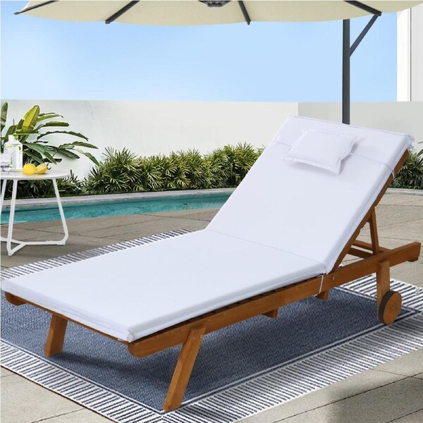 195cm Gardeon Sun Lounge Wooden Lounger Outdoor Furniture Day Bed Wheels Patio White