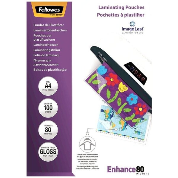 Fellowes A4 Laminating Pouches 100 Pack - 80 Micron