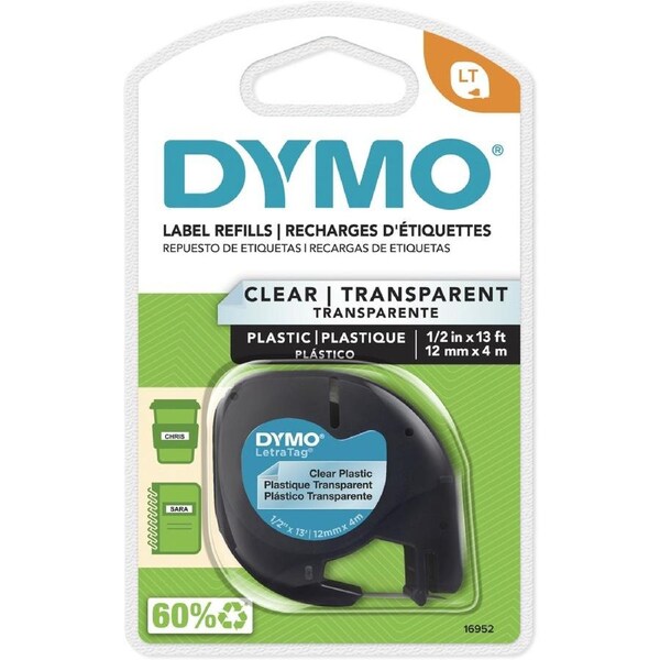 Dymo LetraTag Labeller Plastic Tape 12mm x 4M Clear