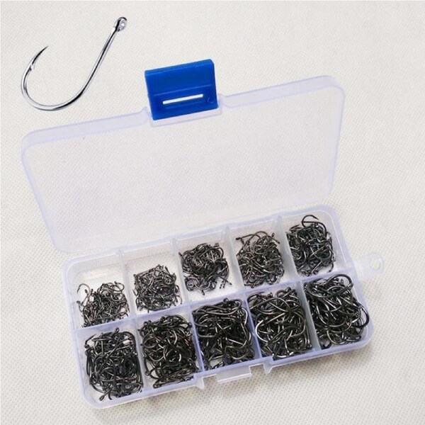 500 PCS Size 6 - 15 Barbed Fishing Hooks with Hole