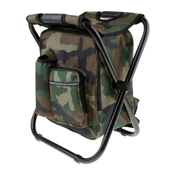 Portable Folding Backpack Chair Camping Stool Cooler Bag Rucksack Beach Fishing 150kg load Camo