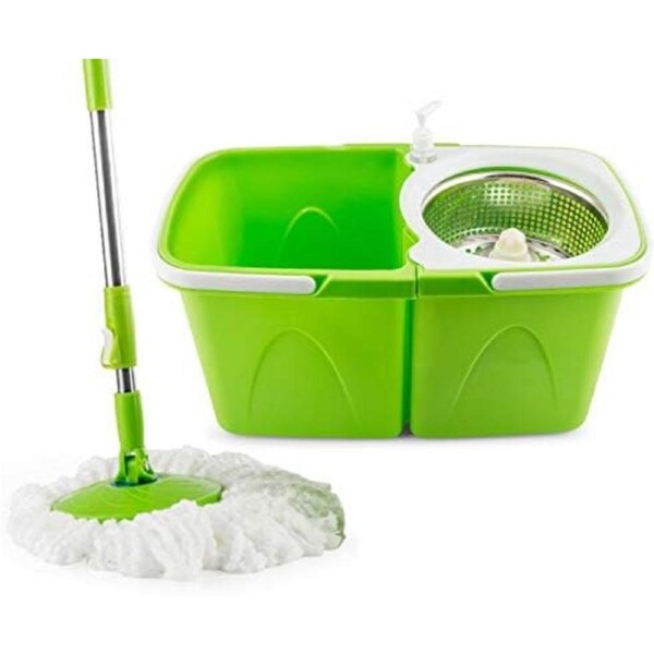 Ozoffer Split Bucket 360 Rotating Magic Spin Mop Stainless Steel with 2 Mop Head