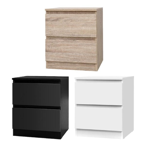 2 Drawers Artiss Bedside Table Side Table PEPE Black/White/Wood Black