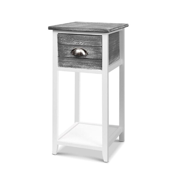 Artiss Thyme Vintage Bedside Table 1 Drawer Nightstand (Grey White) Thyme - White