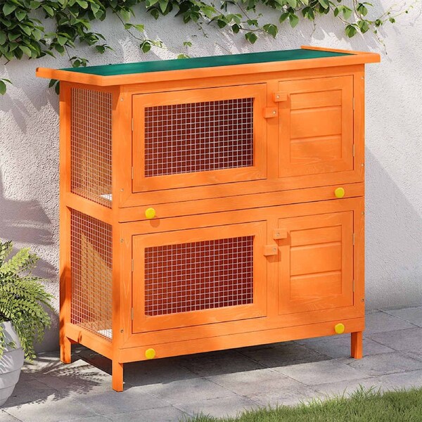 Outdoor Rabbit Hutch Small Pet Cage 4 Door Wood vidaXL