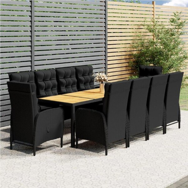 11 Piece Garden Dining Set Poly Rattan Black vidaXL