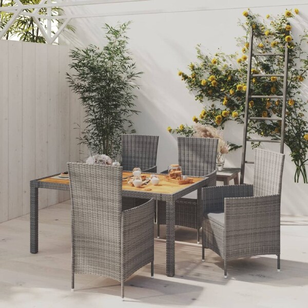 5 Piece Outdoor Dining Set with Cushions Poly Rattan Grey vidaXL