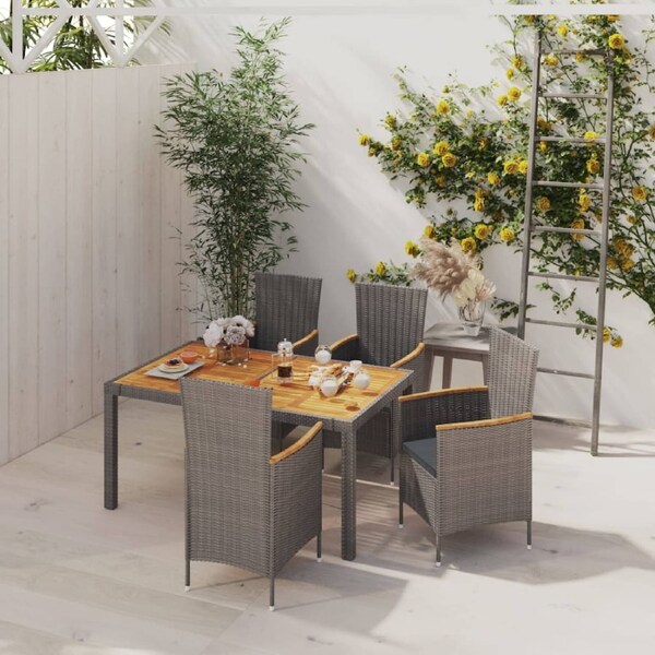 5 Piece Outdoor Dining Set with Cushions Poly Rattan Grey vidaXL