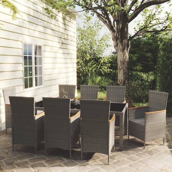 9 Piece Outdoor Dining Set with Cushions Poly Rattan Grey vidaXL