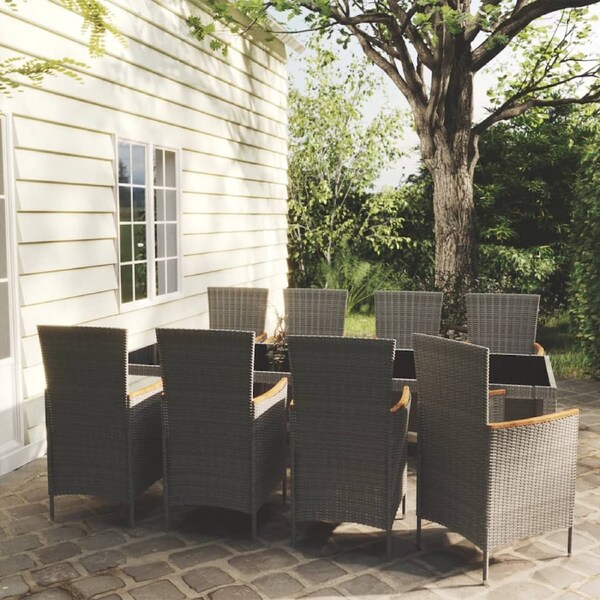9 Piece Outdoor Dining Set with Cushions Poly Rattan Grey vidaXL