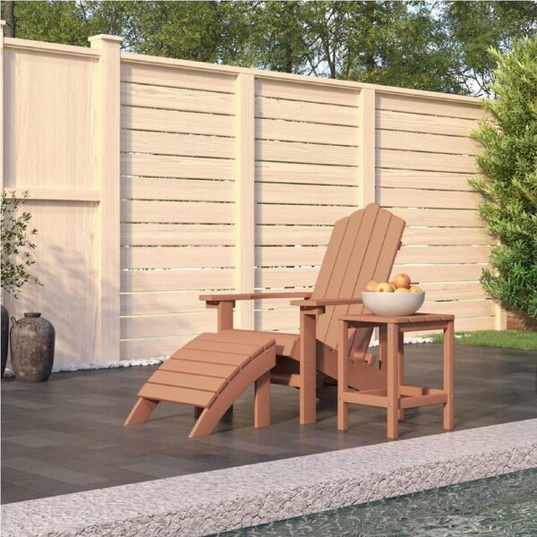Garden Adirondack Chair with Footstool & Table HDPE Brown vidaXL
