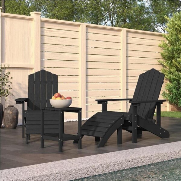 Garden Adirondack Chairs with Footstool & Table HDPE Anthracite vidaXL