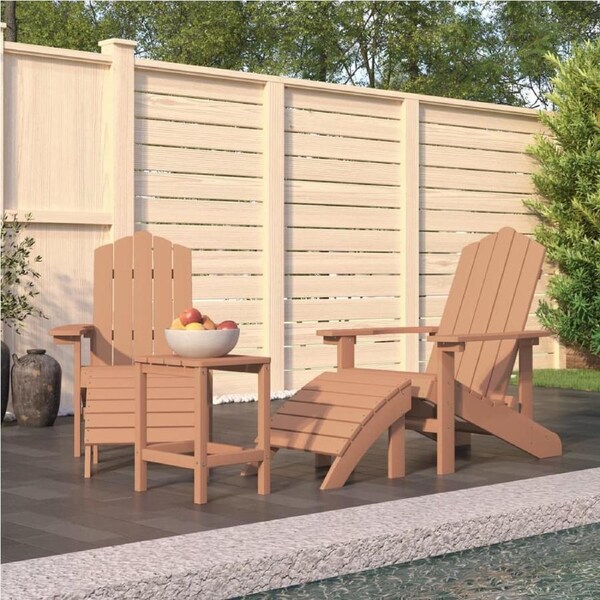 Garden Adirondack Chairs with Footstool & Table HDPE Brown vidaXL